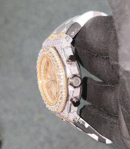 Montre unisexe de luxe tendance, demi-sertie de diamants Moissanite VVS, boîtier en acier inoxydable avec verre MIYOTA, style HipHop - Product Image 3