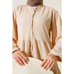 Vestido autoestampado medio abotonado Beige - Product Image 2