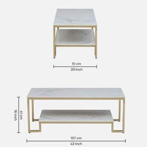 Mesa de centro de metal en acabado de latón con tapa de porcelana para sala de estar y muebles para el hogar - Product Image 2