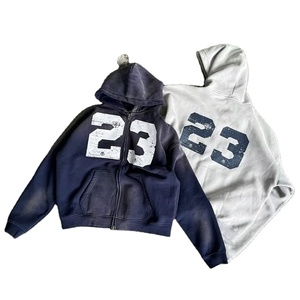 Sweat à capuche surdimensionné pour homme, style universitaire, en molleton polaire d'hiver, avec fermeture éclair, broderie 3D, patch en strass, streetwear vintage - Product Image 1