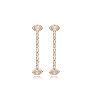 Boucles d'oreilles longues à clous motif œil, chaîne tennis, pierre zircon, fabrication artisanale turque, plaqué or, argent sterling 925, bijoux d'anniversaire - Product Image 6
