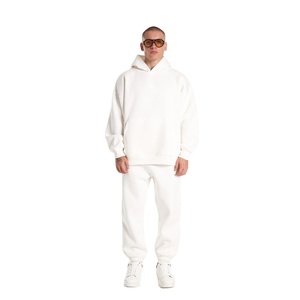 Ensemble de survêtement d'hiver personnalisé, pantalon de jogging ample, sweat à capuche, ensemble deux pièces, surdimensionné, en molleton 100% coton, streetwear - Product Image 2