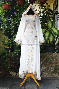 Light Weight Fabric White <b>Kaftan</b> With Decent Look Embroidery With Hood - Product Image 2