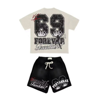 Ensemble de t-shirts streetwear pour hommes VERTABRAE, t-shirt à manches courtes en coton imprimé à col rond avec short noir, tenue décontractée d'été
