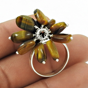New Arrival Luxury Design 925 Sterling Silver Natural <b>Tiger's</b> <b>Eye</b> Gemstone Beaded <b>Ring</b> Handmade Bohemian Jewelry Bulk Suppliers - Product Image 2