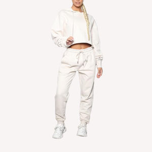 Sweat-shirt à capuche à manches longues pour femmes, Top court vert sauge - Product Image 2