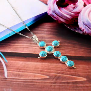 925 Sterling Silver Cross <b>Pendant</b> <b>Necklace</b> with Turquoise Stone <b>Fine</b> Rhodium Plated <b>Pendants</b> Charms Bulk Product - Product Image 6