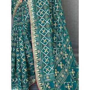 ผ้าซารีจอร์เจียต์พิมพ์ลายสีเขียวทะเลอันล้ำค่า พร้อมเสื้อสำหรับงานเลี้ยงตอนเย็น - Product Image 5