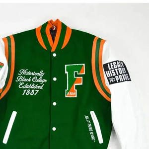 Chaqueta de Béisbol Personalizada de Alta Calidad para Hombre, Estilo Vintage, con Parches de Lana, Bordado Chenille, Mangas de Cuero, Larga - Product Image 2