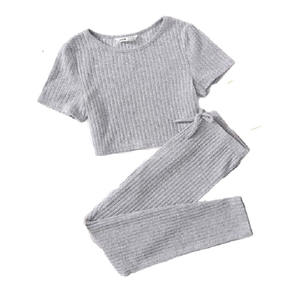 Ensemble de vêtements pour filles de couleur unie de haute qualité à prix de gros personnalisable, design princesse, manches courtes, export - Product Image 3