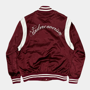Maroon Satin <b>Thin</b> Winter Bomber <b>Jacket</b> <b>Waterproof</b> Windproof Breathable Eco-Friendly Front Logo Matching Rib Regular Fit - Product Image 2