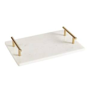 Plateau de service en marbre blanc avec poignée en métal Vente en gros Nouveau design de plateau de service de table en marbre fait main Fournisseur d'Inde - Product Image 1