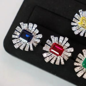 Delicado anillo de lujo azul 925 joyería de moda de plata esterlina con diamante de corte radiante - Product Image 1