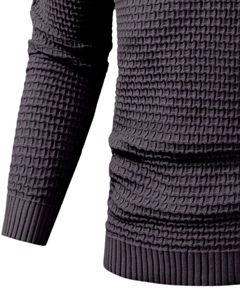 <b>Men</b> Dark Gray Textured Knitted <b>Hoodie</b> Pullover Long Sleeve Casual Sweatshirt Streetwear Winter Wear With Hood And Drawstring - Product Image 5