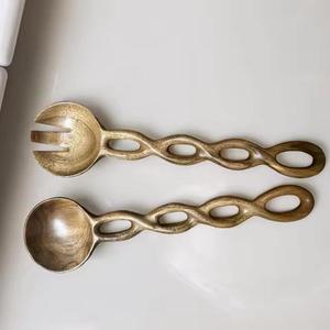 Pinzas de madera para ensalada para servir, ensalada para mezclar cena, tenedor y cuchara, mango largo, juego de servidor de ensalada, cocina - Product Image 1