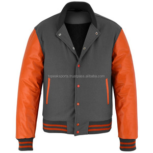 2026 OEM Stylish Grey Wool Sleeves Varsity Jacket Men's 100% High Quality Low MOQ <b>Heated</b> Winter Plain Dyed Front - Product Image 4
