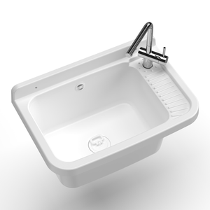 Mongardi Master 8 Évier utilitaire mural blanc L50 X W35 X H24 cm en résine PP avec kit de fixation de vidange inclus Fabriqué en Italie - Product Image 3