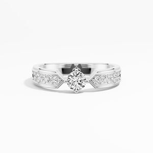 Banda de piedra lateral de diamante cultivado en laboratorio redondo 0,49 CTW en oro de 14K/18K chapado en rodio de moda para bodas y compromiso - Product Image 5