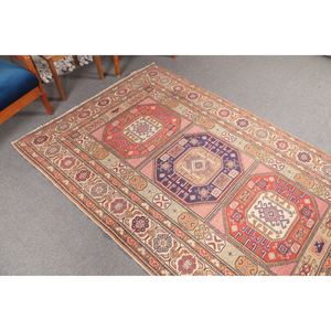 Tapis vintage, tapis turc 4,7x7,3 pieds, motif géométrique arc-en-ciel avec éléments floraux - Product Image 2