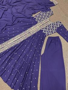 Belle Plazo Set Heavy Faux Georgette Avec Heavy 5mm Broderie Séquence Travail Avec Latkan Dori Micro Coton De Haute Qualité - Product Image 3