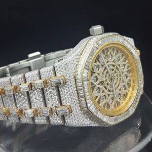 Wholesale Best Quality 41mm Iced Lab Grown Diamond Baguette <b>Cut</b> Watch for Men Case Shape 20mm Band Width Colorless <b>Glass</b> Dial - Product Image 2