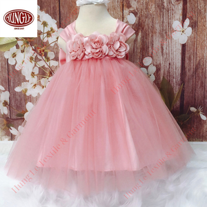 Vestido floral de manga corta con mangas abullonadas y cuello redondo para niñas, vestido de fiesta en capas hasta la rodilla con lazos grandes, nudo de corbata en la espalda, suministro ODM - Product Image 5
