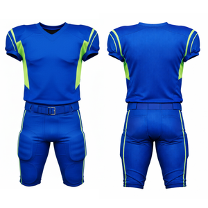 Uniforme de Fútbol Americano Azul Rey y Neón Profesional, Jersey Sublimado Personalizado con Paneles de Contraste Integrados y Pantalones de Juego - Product Image 3