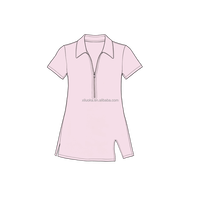 Robe de tennis pour filles, manches courtes, col polo, demi-zip, fente avant, robe de golf/yoga pour tout-petits, couleur unie, vêtements de sport, vente en gros, personnalisation OEM