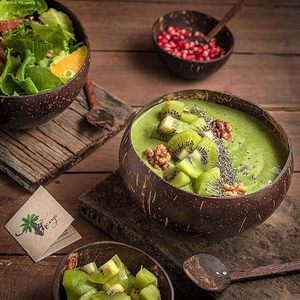 <b>Coconut</b> <b>Bowls</b> and Wooden Spoons Sets Wooden Smoothie <b>Bowls</b> Reusable <b>Coconut</b> Shell Salad Serving <b>Bowl</b> - Product Image 6