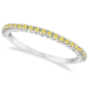 Bague demi-éternité en or blanc 14 carats avec diamant jaune de 0,25 carat, bijoux empilables - Product Image 1