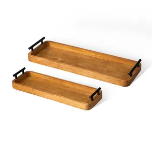 Bandeja para servir de madera con forma hecha a mano, suministros de catering ecológicos, para servir alimentos, propósito decorativo, sostenible, fácil de limpiar - Product Image 2