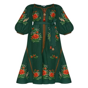เดรส Maxi Boho แขนสั้นคอเหลี่ยมสำหรับผู้หญิงเดรสแขนสั้นปักลายสไตล์โบฮีเมียน - Product Image 1