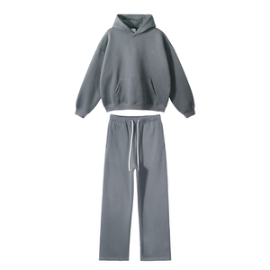 ชุดวอร์มผ้าฝ้ายแบบสตรีท2ชิ้นสำหรับผู้ชายชุดวอร์มแบบมีฮู้ดและกางเกงออกแบบโลโก้ได้ตามต้องการ - Product Image 4