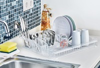 Égouttoir à vaisselle multifonctionnel en plastique transparent écologique, non pliable, avec porte-ustensiles et organisateur de couverts pour comptoir de cuisine