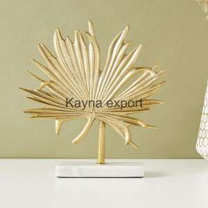 การตกแต่งบ้านระดับไฮเอนด์แบบทันสมัยรูปปั้นใบไม้โลหะสีทองตกแต่งด้วยฐานหินอ่อนสีขาวของตกแต่งห้องนั่งเล่น - Product Image 1