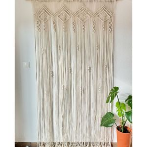 Rideau mural en macramé bohème fait main, motif à pompons écologique, style bohème, vase mural pour décoration de mariage, séparateur de pièce - Product Image 2