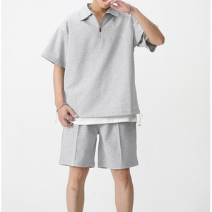 Ensemble tendance été pour hommes personnalisés T-shirt et short décontractés en coton respirant Survêtement court 2 pièces - Product Image 1