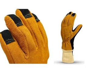 Gants de soudage résistants à la chaleur cuir de vache fendu couleur jaune gants de pompier de sécurité de Protection incendie - Product Image 3