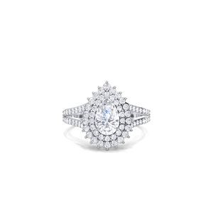 IGI Certified Pear Cut Lab Grown Diamond Double Halo <b>Split</b> Diamond Shank Engagement-Wedding <b>Ring</b> in Solid 925 Sterling Silver - Product Image 1