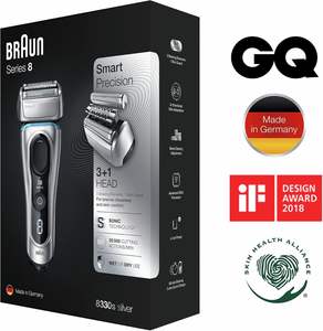 Braun Serie 8 8330s Next Generation, Afeitadora Eléctrica para Hombre, Recargable e Inalámbrica, Plateada, Estuche de Viaje de Tela - Product Image 1