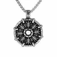 Edelstahl Nordischer Kompass Schild-Anhänger Halskette für Männer Vintage Viking Streetwear Schmuck Fabrik Großhandel