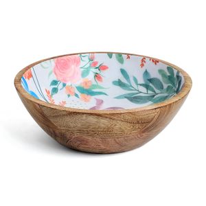 Vente en gros Bol en bois antique écologique fait à la main personnalisable Bol en bois décoratif imprimé fleur émaillée Style vintage européen - Product Image 4