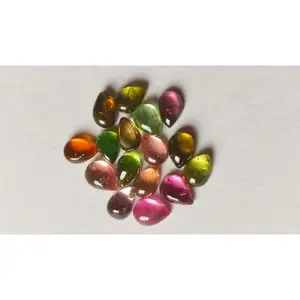 Pierre précieuse de Quartz Tourmaline naturelle de qualité fine multicolore 3x5mm 7x9mm coupe poire comprenant un Cabochon rose vert jaune bleu - Product Image 4