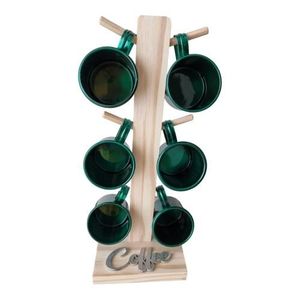 Soporte de Madera para Tazas, Organizador de Almacenamiento para Cocina, Soporte de Exhibición de Madera con 6 Ganchos para Colgar en la Encimera, Color Marrón Oscuro - Product Image 2