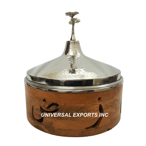 Réchauffeur d'aliments en métal doré forme ronde Casserole de créateur faite à la main classique élégante nouvelle marmite en métal - Product Image 2