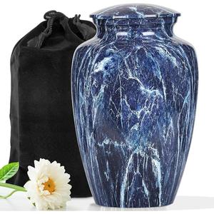 Meilleures ventes en ligne d'urne funéraire en aluminium pour adultes urne funéraire en métal de feu bleu pour cendres humaines de l'exportateur indien - Product Image 6