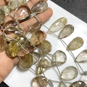 Cuentas de Briolette con forma de pera facetadas de rutilo dorado, cuentas de piedra preciosa natural, suministro al por mayor - Product Image 2