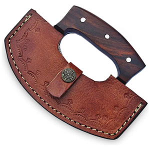 Couteau de chef de cuisine en acier inoxydable fait à la main écologique lavable au lave-vaisselle avec manche en bois et gaines en cuir - Product Image 2