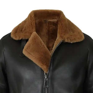 แจ็คเก็ตบอมเบอร์หนังแท้สำหรับผู้ชายเสื้อหนาวขนเฟอร์ให้ความอบอุ่นเสื้อหนาวแจ็กเก็ตฤดูหนาวออกแบบได้ตามต้องการสไตล์นักบินคลาสสิก - Product Image 3