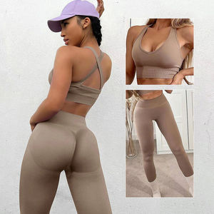 Conception personnalisée ensemble de yoga fitness taille régulière couleur unie legging et soutien-gorge ensemble de yoga pour femmes service OEM personnalisé - Product Image 4